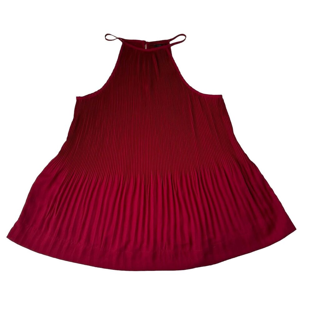 BKE Red Women Red Burgundy Semi Sheer Pleated Sleeveless Blouse Medium